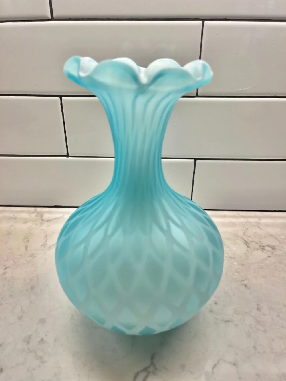 Antique Victorian Era Blue Satin Glass Vase